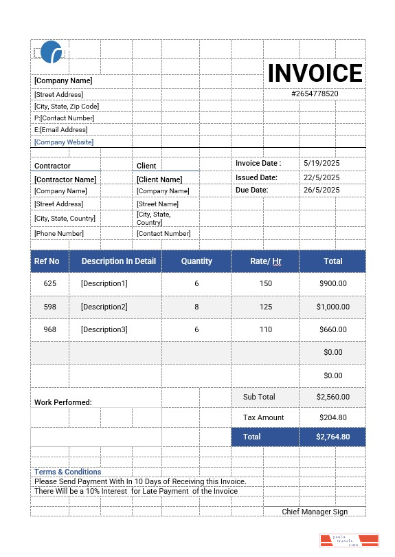 Independent Contractor Invoice Template PSD template